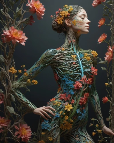 bodypainting,lymphatic,body painting,bodypaint,flora,girl in flowers,biophilia,jingna,body art,chemosynthesis,beautiful girl with flowers,plastination,coral,coral reef,fractals art,nervous system,flower art,botanist,deep coral,botanicals,Art,Artistic Painting,Artistic Painting 04