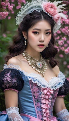 victorian lady,hanbok,noblewoman,fairy tale character,duchesse,quinceanera,victoriana,asian costume,oriental princess,quinceaneras,rosaline,princess sofia,rosalinda,beautiful girl with flowers,japanese woman,victorian style,noblewomen,bodice,cinderella,debutante,Photography,General,Natural