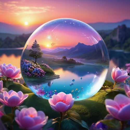 crystal ball-photography,crystal ball,fantasy picture,lensball,fantasy landscape,full hd wallpaper,glass sphere,3d fantasy,soap bubble,glass ball,landscape background,fairy world,crystalball,waterglobe,soap bubbles,flower ball,dream world,windows wallpaper,dreamscapes,nature wallpaper,Illustration,Realistic Fantasy,Realistic Fantasy 01