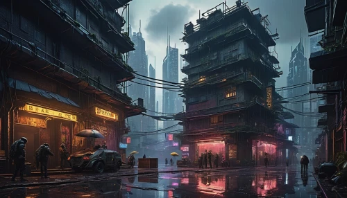 shanghai,cyberpunk,kowloon,hanoi,cybercity,cityscape,cybertown,ancient city,slum,metropolis,urban,shinjuku,bladerunner,dystopian,microdistrict,kaidan,guangzhou,citadel,fantasy city,futuristic landscape,Art,Classical Oil Painting,Classical Oil Painting 03