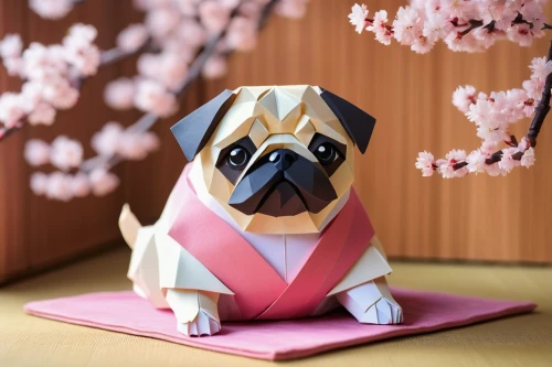 chunhyang,animals play dress-up,pug,oginishiki,puga,puggy,uchishiba,sakura mochi,origami,daimyo,geiko,gongju,hanami,pugs,french bulldog,inugami,maru,paper art,japanese kawaii,shifu,Illustration,Japanese style,Japanese Style 12