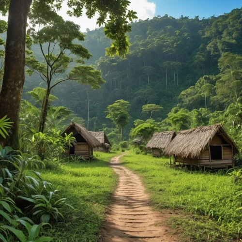 tambopata,longhouses,huaorani,tropical forest,huts,korowai,amazonia,ecotourism,tailandia,traditional village,masakayan,knla,nagaland,amazonas,cameroon,kokoda,longhouse,borneo,amazonians,paruta,Photography,General,Realistic