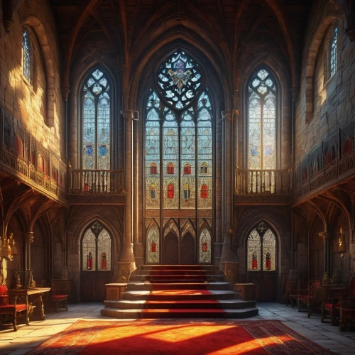 hall of the fallen,sanctuary,cathedral,transept,nidaros cathedral,stained glass windows,ecclesiatical,the cathedral,chapel,ornate room,church painting,theed,gothic church,sanctum,labyrinthian,interiors,empty interior,stained glass,royal interior,presbytery,Art,Classical Oil Painting,Classical Oil Painting 42