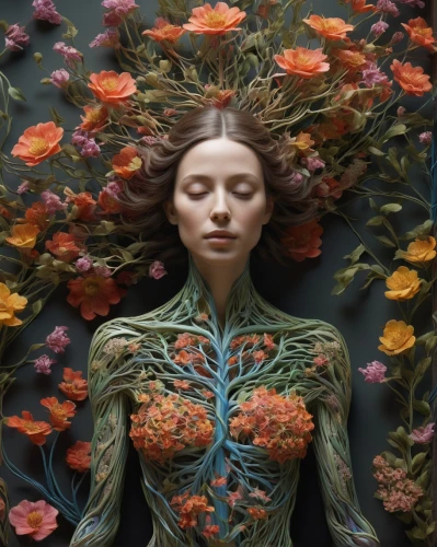ophelia,dryad,flora,the sleeping rose,girl in flowers,jingna,faerie,dryads,bodypainting,girl in a wreath,margairaz,faery,diwata,girl in the garden,bodypaint,flower fairy,persephone,unseelie,biophilia,mother nature,Art,Artistic Painting,Artistic Painting 04
