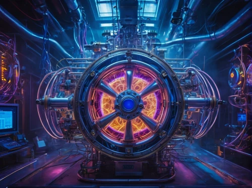 engine room,turbogenerators,ship's wheel,cern,centrifugal,turbogenerator,tevatron,lhc,mri machine,electric arc,collimator,centrifuge,cybertron,orbiter,pachinko,spaceship interior,supercomputer,collider,stargates,propulsion,Conceptual Art,Oil color,Oil Color 23