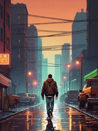 beautiful wallpaper,pedestrian,cyberpunk,world digital painting,game illustration,dusk background,dusk,cityscape,would a background,digital painting,ipad wallpaper,samsung wallpaper,urban,walking in the rain,retro background,a pedestrian,sci fiction illustration,sidestreet,hd wallpaper,evening city,Conceptual Art,Fantasy,Fantasy 32