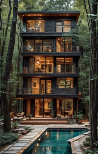 forest house,house in the forest,fallingwater,tree house hotel,timber house,treehouses,house by the water,modern architecture,wooden house,tree house,the cabin in the mountains,mid century house,pool house,beach house,dreamhouse,modern house,house in the mountains,treehouse,inverted cottage,cubic house