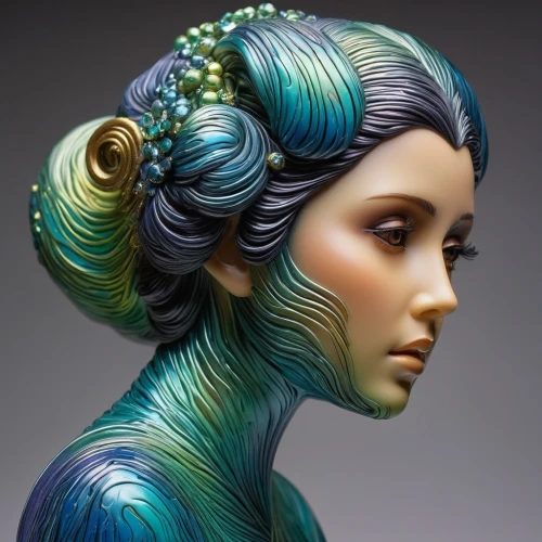 godward,art deco woman,hairpieces,amphitrite,naiad,tresses,artist doll,bodypainting,body painting,decorative figure,woman sculpture,bodypaint,sculptured,sculptress,painter doll,hairdressing salon,artist's mannequin,airbrush,coiffure,holburne,Illustration,Japanese style,Japanese Style 05