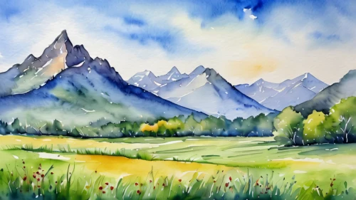 watercolor background,alpine landscape,mountain landscape,mountain scene,mountainous landscape,salt meadow landscape,watercolor,landscape background,watercolor painting,meadow landscape,mountain meadow,mountain pasture,watercolour,mountain range,mountains,watercolour paint,watercolorist,gondolin,karst landscape,landscape mountains alps,Illustration,Paper based,Paper Based 24