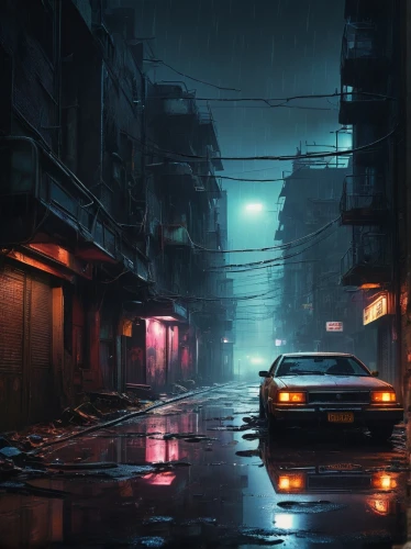 cyberpunk,bladerunner,hanoi,rainy,world digital painting,sidestreet,alley,night scene,alleyway,car wallpapers,downpour,heavy rain,4k wallpaper 1920x1080,digital painting,monsoon,street canyon,rain,shanghai,rainfall,in the rain,Illustration,Realistic Fantasy,Realistic Fantasy 31