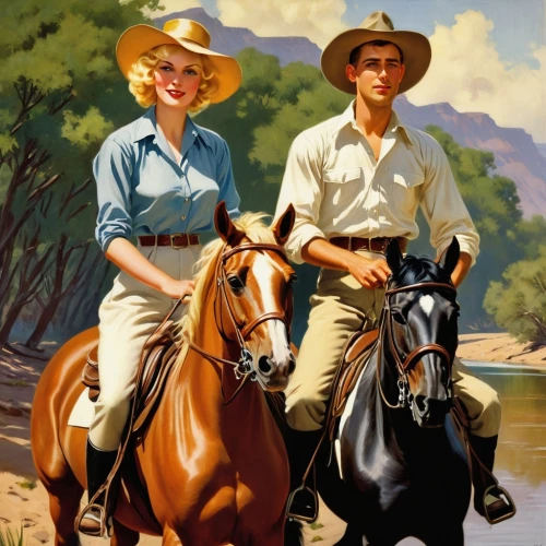 western riding,horse riders,countrywomen,horseriding,landowners,akubra,ranchers,cowhands,horseback riding,horseback,riverina,homesteaders,bushrangers,man and horses,ranching,cowgirls,vintage man and woman,murrurundi,landholders,agricultores,Illustration,Retro,Retro 10