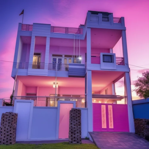 dreamhouse,cube house,cubic house,modern house,beach house,beachhouse,modern architecture,smart house,beautiful home,cube stilt houses,color pink white,dunes house,doll house,tropical house,residential house,two story house,pink squares,pink dawn,house painting,exterior decoration,Photography,General,Realistic