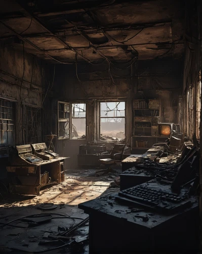empty interior,abandoned room,destroyed area,varsavsky,fabrik,abandoned place,abernathy,empty factory,gunkanjima,factory hall,abandoned,abandoned places,lost place,cosmodrome,empty hall,fire damage,mining facility,environments,derelict,desolate,Art,Classical Oil Painting,Classical Oil Painting 17
