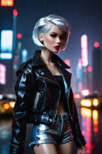 bladerunner,derivable,replicants,replicant,futurepop,silver rain,cyberpunk,leather jacket,polara,femme fatale,kaidan,dreamfall,leatherette,jacket,domino,noir,ventress,riven,3d render,motoko,Illustration,Realistic Fantasy,Realistic Fantasy 05