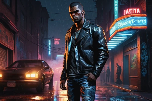 nasir,kur,leon,novelist,dmc,rhymefest,game illustration,blackstreet,blade,omari,markus,gza,cyberpunk,sci fiction illustration,gangstar,game art,noir,gta,kayne,black businessman,Illustration,Retro,Retro 25