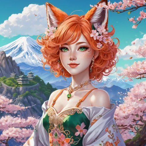 fantasy portrait,japanese sakura background,spring background,ostara,tera,portrait background,miqati,huiraatira,springtime background,spring unicorn,fae,kitsune,titania,komachi,blossom kitten,flower background,nami,sakura blossom,fantasy picture,flower cat,Photography,Fashion Photography,Fashion Photography 02