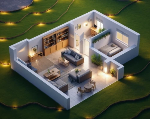 smart home,3d rendering,cube house,vastu,electrohome,miniature house,grass roof,smarthome,cubic house,voxel,floorplan home,beautiful home,smart house,isometric,modern house,3d render,render,small house,inverted cottage,dreamhouse,Photography,General,Realistic