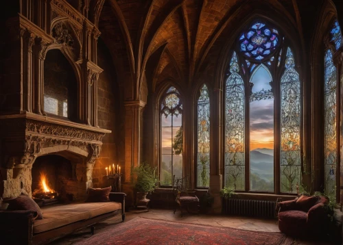 ornate room,highclere castle,fairytale castle,fireplace,victorian room,dandelion hall,hall of the fallen,stained glass windows,fireplaces,castle windows,dunrobin castle,sitting room,fairy tale castle,sanctuary,royal interior,windows wallpaper,alcove,interiors,hogwarts,a fairy tale,Photography,General,Natural