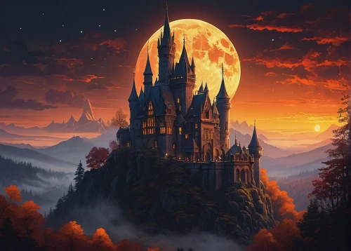 hogwarts,fairy tale castle,halloween background,castlevania,fantasy picture,fairytale castle,witch's house,haunted castle,halloween wallpaper,fantasy landscape,haunted cathedral,castle of the corvin,ghost castle,hallows,halloween scene,ravenloft,knight's castle,mugglenet,diagon,samhain,Conceptual Art,Fantasy,Fantasy 32