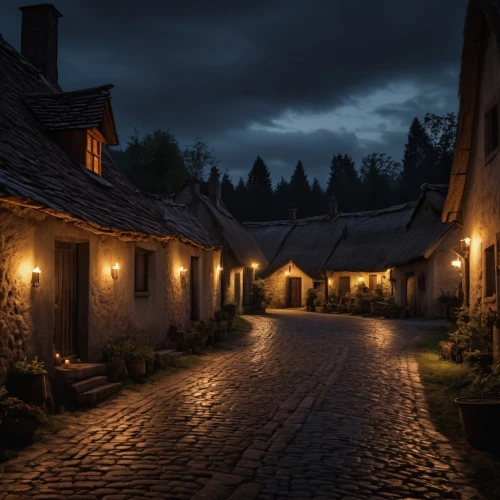 medieval street,townscapes,the cobbled streets,cobblestone,medieval town,knight village,cobbled,cobblestoned,riftwar,houses silhouette,cobblestones,ruelle,night scene,cottages,darktown,old linden alley,night image,halloween scene,huneck,cobble