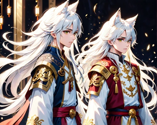 white wolves,noblemen,two wolves,princelings,wolf couple,shinki,lancers,tacticians,emperors,grandsons,xuanhan,shepards,taoists,lion children,mages,majesties,wolfs,bird robins,armatus,the three magi,Anime,Anime,Realistic