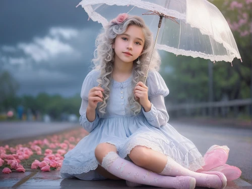 little girl with umbrella,umbrella,parasol,aerith,umbrellas,peignoir,summer umbrella,female doll,romantic look,fairy tale character,little girl in pink dress,little girl fairy,asian umbrella,dressup,girl in flowers,fantasy picture,doll dress,ragdoll,tomori,cinderella,Conceptual Art,Fantasy,Fantasy 13