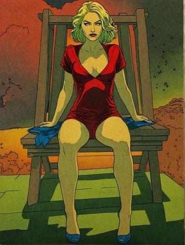 palmiotti,blumstein,cassaday,popart,ribic,kamandi,namorita,femme fatale,woman sitting,blonde on the chair,sekowsky,fujiko,modern pop art,hordak,zatara,barda,giganta,pop art woman,cool pop art,chairwoman,Illustration,American Style,American Style 08