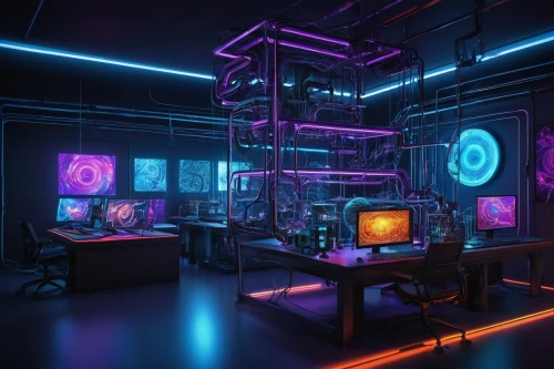 computer room,the server room,cyberscene,spaceship interior,cyberia,cybertown,cyberpunk,laboratory,ufo interior,modern office,3d render,computer workstation,electrohome,computec,working space,computerized,game room,research station,graecorum,cinema 4d,Art,Classical Oil Painting,Classical Oil Painting 18