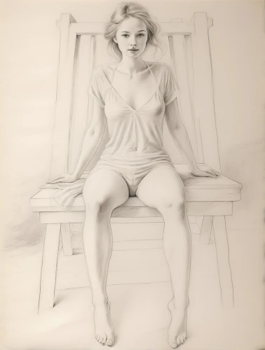 deckchair,beach chair,marilyn monroe,woman sitting,deck chair,marylin monroe,silverpoint,blonde on the chair,marylyn monroe - female,marylin,sitting on a chair,girl sitting,marilynne,blumenfeld,vintage drawing,underpainting,signoret,tintype,the beach pearl,harmlessness,Illustration,Black and White,Black and White 35