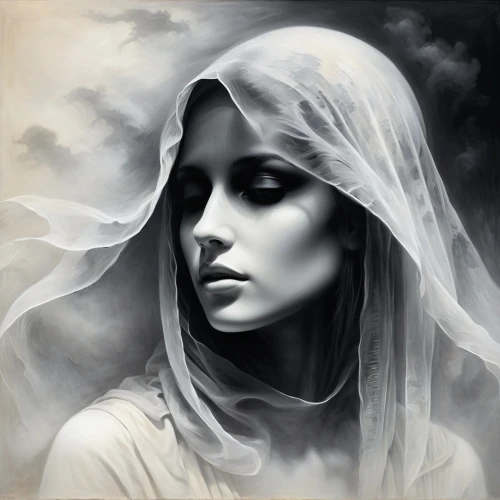 rone,mystical portrait of a girl,veiled,behenna,veils,gothic portrait,isoline,hekate,the angel with the veronica veil,mournful,priestess,grisaille,ghostley,deviantart,inviolate,white lady,asenath,llorona,persephone,shrouded,Illustration,Realistic Fantasy,Realistic Fantasy 17