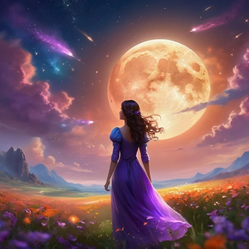 fantasy picture,moon and star background,purple moon,blue moon rose,dreamtime,the moon and the stars,dreamscapes,violinist violinist of the moon,la violetta,dreamscape,moonlit night,purple landscape,dream world,moon and star,moonflower,moonbeams,fantasy art,megara,stars and moon,sky rose,Illustration,Realistic Fantasy,Realistic Fantasy 01