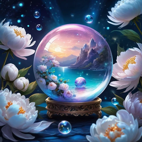 crystal ball,crystal ball-photography,fantasy picture,snow globes,crystalball,snowglobes,fantasy landscape,flower ball,waterglobe,fairy world,glass sphere,glass orb,crystal egg,arkenstone,snow globe,snowglobe,3d fantasy,prism ball,fairy galaxy,glass ball,Illustration,Realistic Fantasy,Realistic Fantasy 01
