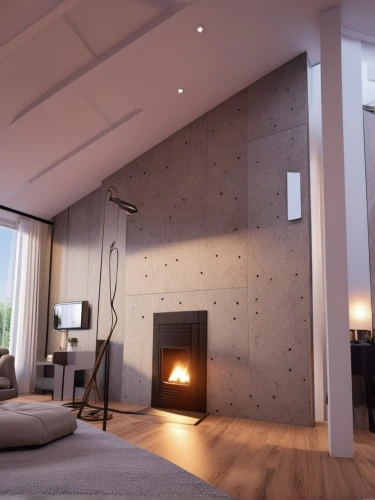 concrete ceiling,interior modern design,3d rendering,modern room,modern decor,contemporary decor,modern living room,fireplace,fire place,interior design,great room,wallcoverings,stucco ceiling,renders,interior decoration,structural plaster,exposed concrete,render,loft,search interior solutions,Photography,General,Realistic