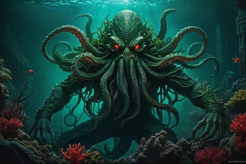cthulhu,kraken,deep sea,god of the sea,under sea,sea god,lovecraftian,deepsea,octopus,the bottom of the sea,narcosis,undersea,octopi,tentacular,kermadec,cephalopod,bottom of the sea,octo,under the sea,tentacles,Conceptual Art,Daily,Daily 32
