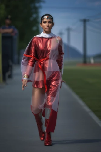 woman walking,female runner,cardizem,money heist,kaneda,xcx,qipao,homogenic,romiti,asian costume,fashion street,uhura,girl walking away,man in red dress,maranello,runway,nahri,fashiontv,red cape,lady in red,Photography,General,Realistic