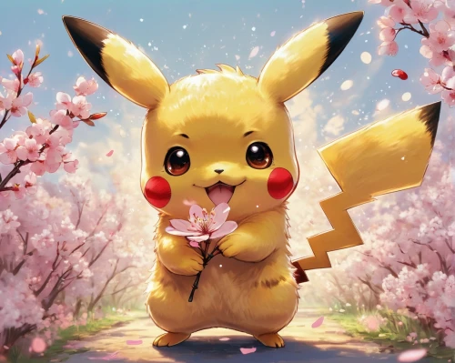 springmann,pichu,spring background,eevee,japanese sakura background,springtime background,pikachu,hanami,achu,easter background,mbachu,sakura background,flower background,pika,carbuncle,easter theme,spring blossoms,spring blossom,esam,cherry blossom festival,Illustration,Black and White,Black and White 05