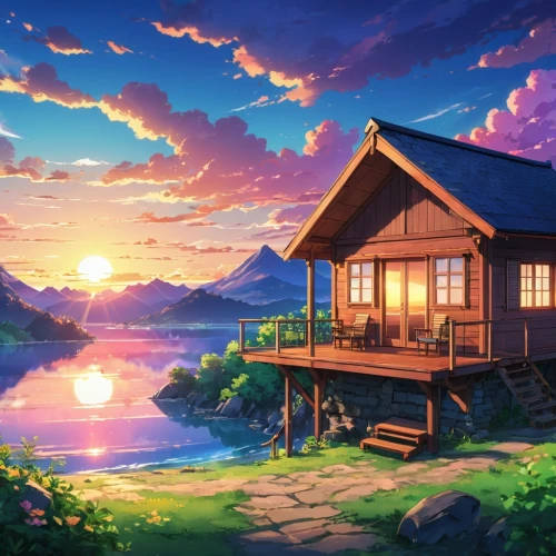 summer cottage,house by the water,house with lake,landscape background,cottage,home landscape,the cabin in the mountains,butka,idyllic,small cabin,houseboat,windows wallpaper,lonely house,summer evening,dreamhouse,beautiful wallpaper,beautiful home,little house,cabin,houseboats,Illustration,Japanese style,Japanese Style 03