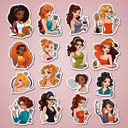 fairy tale icons,retro pin up girls,princesses,retro women,pin-up girls,fairytale characters,stickers,pin up girls,spiceworld,disneyfied,baby icons,clipart sticker,mermaid vectors,meninas,heroines,icon set,women silhouettes,bombshells,pin ups,redheads,Unique,Design,Sticker