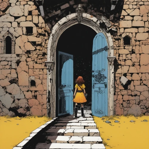 nausicaa,sorrentino,merida,the threshold of the house,transistor,mineko,palmiotti,osr,layton,dematteis,threshold,chara,manhwa,girl walking away,ruin,rahne,yellow garden,portal,azzarello,ruins,Illustration,American Style,American Style 06