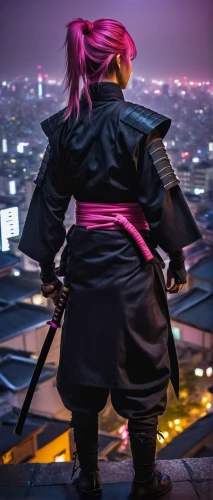 kunoichi,above the city,sukeban,katana,akuma,kallen,kazama,cyberpunk,yokozuna,jubei,samurai,samurai fighter,dusk background,neopolitan,susie,tenchu,on the roof,kenjutsu,akali,karin,Art,Classical Oil Painting,Classical Oil Painting 19