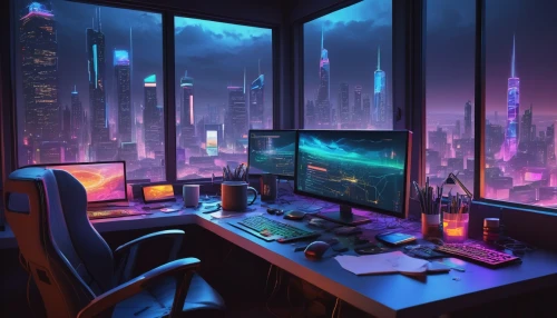 computer room,cyberpunk,computer workstation,cybercafes,cyberscene,computable,desk,aesthetic,cyberworld,cybertown,cyberspace,working space,study room,desktops,modern office,futur,cybercity,the server room,workspace,windows wallpaper,Illustration,Vector,Vector 07