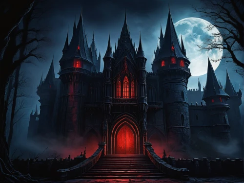 haunted cathedral,ravenloft,haunted castle,halloween background,gothic style,the haunted house,ghost castle,castle of the corvin,gothic,witch house,haunted house,witch's house,shadowgate,dark gothic mood,gothic church,castlevania,halloween wallpaper,fairy tale castle,darktown,neogothic,Illustration,Retro,Retro 09
