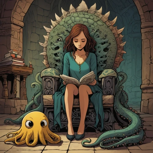 cthulhu,sci fiction illustration,octopussy,kraken,octopus,lovecraftian,octopi,octo,lovecraft,nuphar,tentacled,cephalopod,wormleighton,fun octopus,tentacular,cuthulu,tentacles,beholders,book illustration,game illustration,Illustration,American Style,American Style 12
