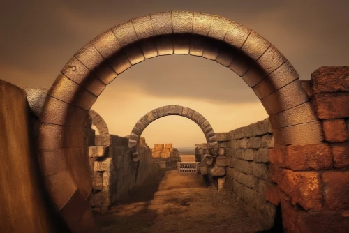 archways,heaven gate,archway,stone gate,semi circle arch,blackgate,portals,khandaq,ancient city,stone arch,gateway,virtual landscape,wall tunnel,doorways,harran,half arch,arches,constantine arch,scythopolis,the mystical path,Illustration,Realistic Fantasy,Realistic Fantasy 13