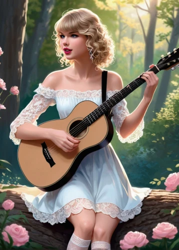 swiftlet,guitar,strumming,acoustic guitar,classical guitar,strummed,playing the guitar,swifty,springtime background,spring background,country dress,the guitar,folksong,stringed instrument,songwriter,songstress,songful,serenading,folksinger,serenade,Illustration,American Style,American Style 13
