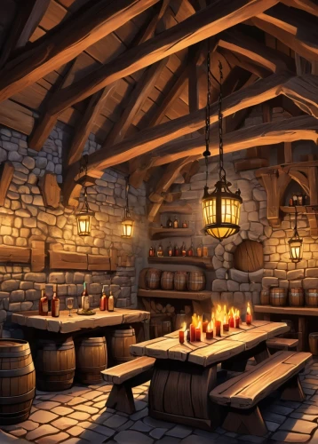 inglenook,tavern,wine tavern,wine barrels,fireplaces,wine barrel,fireplace,wooden beams,cellar,wine bar,cauldrons,taverns,fire place,blacksmiths,rathskeller,hobbiton,winery,alehouses,hogsmeade,distilleries,Illustration,Japanese style,Japanese Style 07