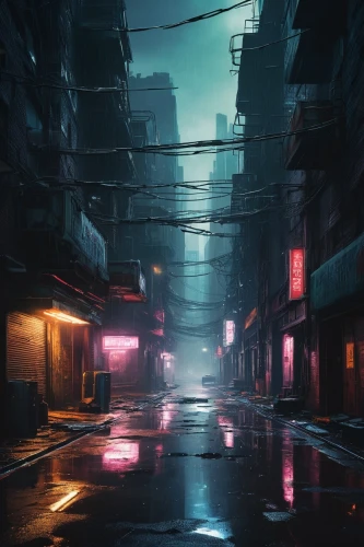 cyberpunk,alleyway,alley,shanghai,alleyways,bladerunner,kowloon,vapor,kaidan,urban,sidestreet,guangzhou,shinjuku,oscura,hanoi,dystopian,dusk,atmospheres,makati,alleycat,Illustration,Vector,Vector 11