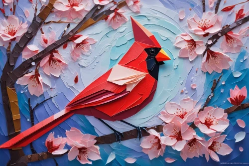 spring bird,bird painting,blue birds and blossom,colorful birds,flower and bird illustration,bird flower,red bird,decoration bird,an ornamental bird,ornamental bird,cardinals,birds on a branch,flamencos,paper art,birds on branch,tropical bird,beautiful bird,red magnolia,bird on branch,red cardinal,Conceptual Art,Oil color,Oil Color 25