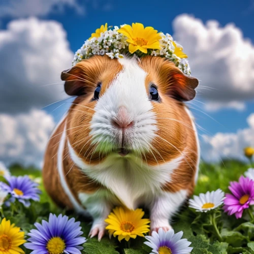 guinea pig,bunny on flower,flower animal,cavia,guineapig,guinea pigs,cavy,flower background,animals play dress-up,springtime background,spring background,potato blossoms,easter background,flower crown of christ,guinea,flower girl,margueritte,cute animal,beautiful girl with flowers,picking flowers