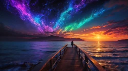 colorful light,rainbow and stars,rainbow waves,rainbow bridge,rainbow clouds,dreamscape,splendid colors,colorful background,beautiful colors,full hd wallpaper,epic sky,dreamscapes,background colorful,rainbow colors,intense colours,heavenly ladder,northen lights,rainbow background,nothern lights,fantasy picture,Photography,General,Fantasy